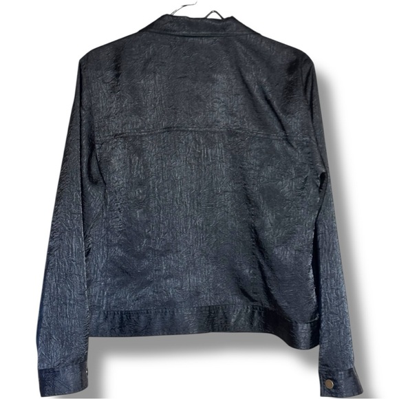 Spenser Jeremy Black Satin Long Sleeve Gold Buttons Collared Simple Chic Shirt - Picture 15 of 15